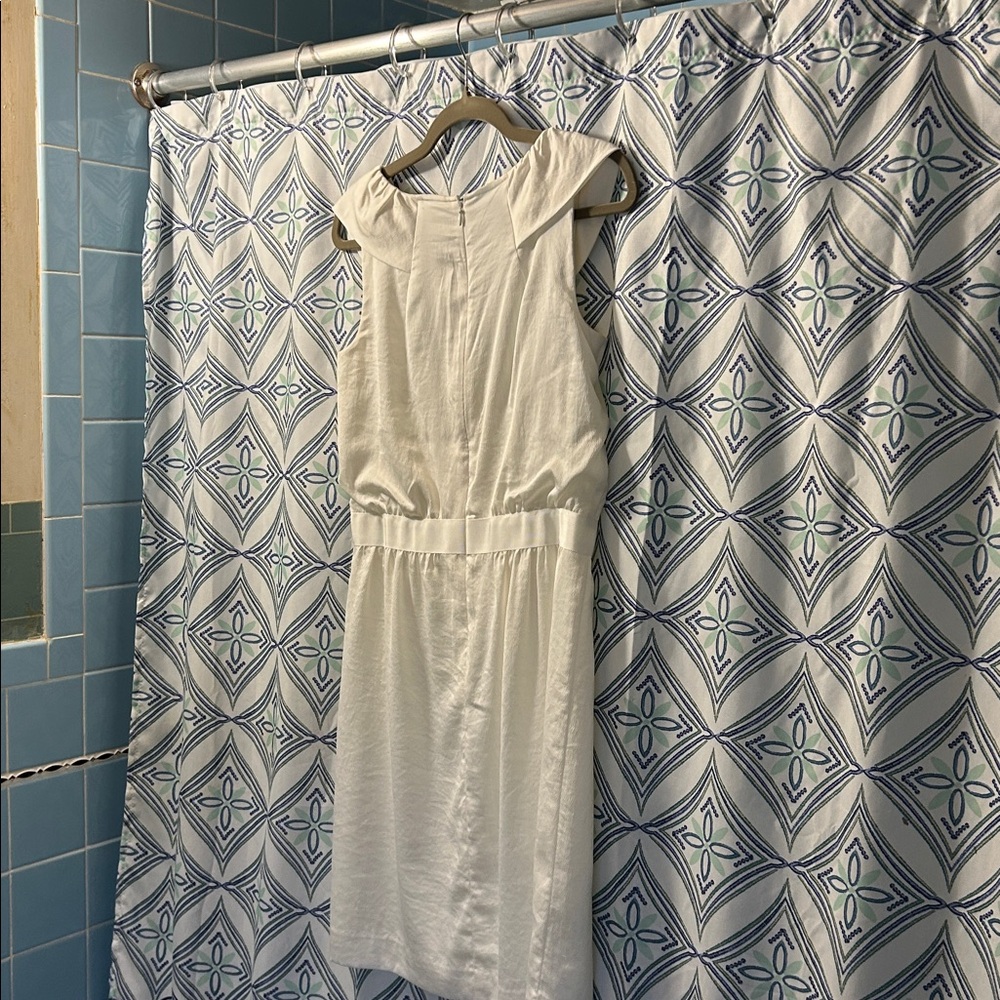 EUC LOFT White Dress w/Gem Accents, Lined and Sleeveless, Perfect Gemstones!!! - Picture 4 of 15